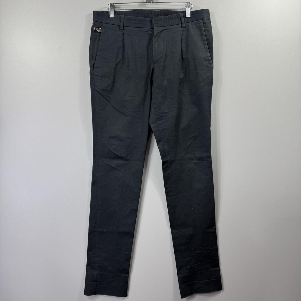 Gucci Pants Mens 33x34 Black Riding Pleated Dress Trouser Made In Italy Cotton